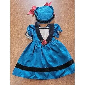 American Girl Cecile Meet Teal Satin Dress Doll Gown w/ Hat AG Retired